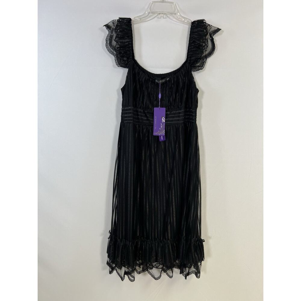 NWT Ever -Pretty Babydoll Victorian Dress Womens 14 Black Ruffle Whimsigoth